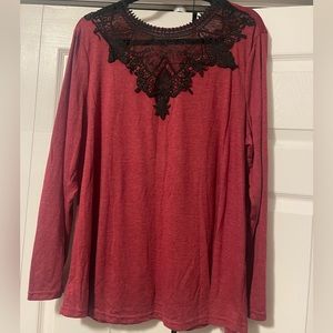 Maroon black lace top